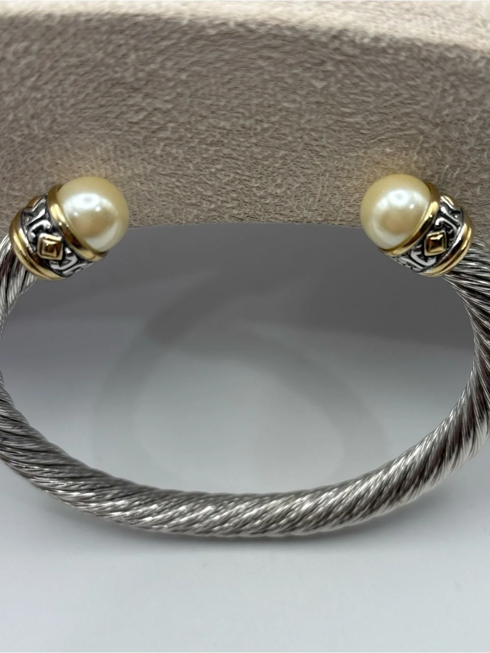 John Medeiros Cuff Bracelet with Pearl Caps and Gold Accents - Silver and Cream